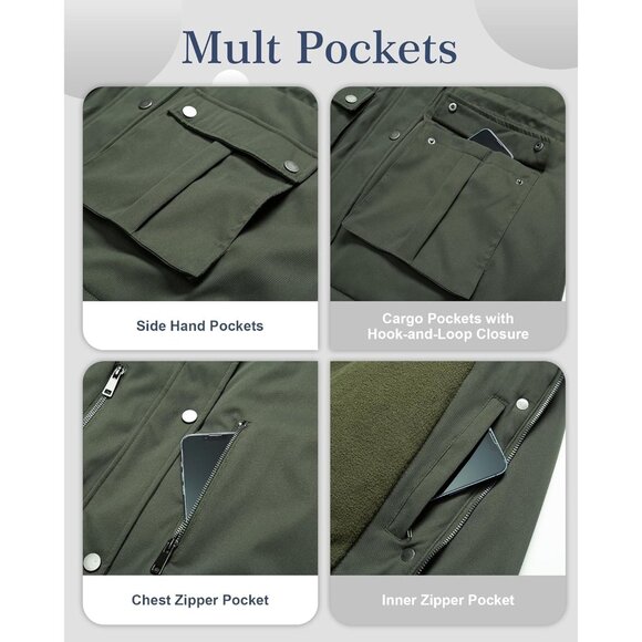 Women's Plus Size Winter Coat Insulated Military Parka Jacket Waterproof Fleece - Picture 7 of 7